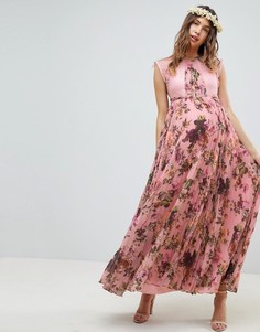 Платье макси с короткими рукавами и розовым цветочным принтом ASOS DESIGN Maternity - Мульти