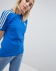 Голубая футболка с 3 полосками adidas Originals - Синий