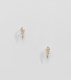Позолоченные серьги-гвоздики в виде молний с камнями Kingsley Ryan - Золотой
