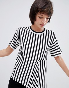 Асимметричная футболка в черно-белую полоску Monki - Черный