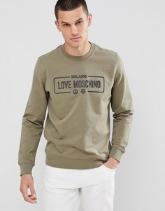Свитшот цвета хаки с логотипом на груди Love Moschino - Зеленый