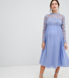 Приталенное платье миди с кружевными рукавами Chi Chi London Maternity - Синий