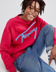 Ярко-розовый свободный свитшот с логотипом Tommy Jeans Signature Capsule - Розовый