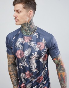 Облегающая футболка с короткими рукавами и цветочным принтом SikSilk - Темно-синий