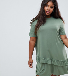 Платье-футболка мини с оборкой на подоле ASOS DESIGN Curve - Зеленый