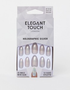 Серебристые накладные ногти с голографическим эффектом Elegant Touch Stiletto - Серебряный