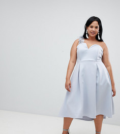 Платье для выпускного с цветочной отделкой на бретели ASOS DESIGN Curve - Синий