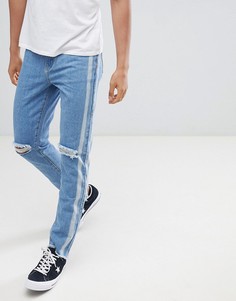 Синие узкие джинсы с боковыми полосками boohooMAN - Синий