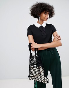 Черный топ с контрастным воротником River Island - Черный
