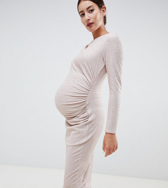 Платье миди цвета металлик со сборками по бокам Flounce London Maternity - Розовый