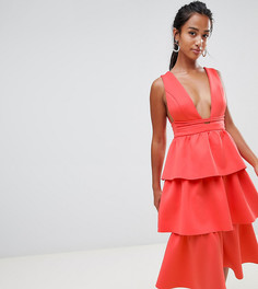 Ярусное платье миди ASOS DESIGN Petite - Розовый