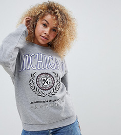 Серый меланжевый свитшот с принтом ASOS DESIGN Petite - Серый