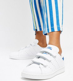 Белые кроссовки на липучках с синими вставками adidas Originals Stan Smith - Белый