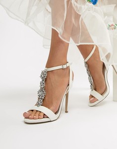 Декорированные атласные босоножки на каблуке New Look - Белый