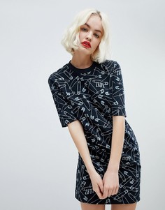 Платье с принтом английских булавок Love Moschino - Темно-синий