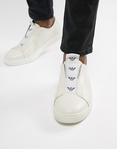Белые кроссовки-слипоны с логотипом Emporio Armani - Белый