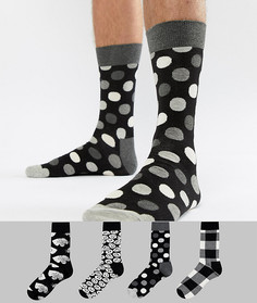 Подарочный набор с 4 парами черных и белых носков Happy Socks - Черный