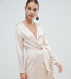 Атласное платье мини с глубоким вырезом Missguided Petite - Розовый