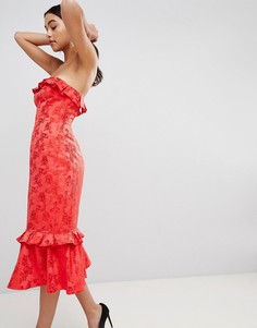 Платье миди с оборками и цветочным принтом C/meo Collective - Красный
