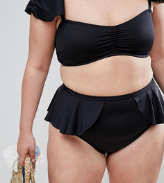 Черные трусы с завышенной талией и оборкой ASOS DESIGN Curve - Черный