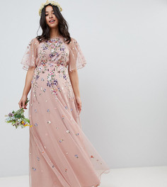 Платье макси с рукавами клеш и цветочной вышивкой ASOS DESIGN Maternity Bridesmaid - Мульти
