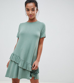 Платье-футболка мини с оборками ASOS DESIGN Petite - Зеленый