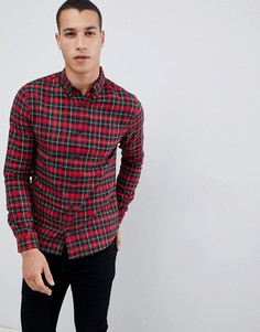 Оксфордская рубашка классического кроя с принтом тартан Burton Menswear - Красный