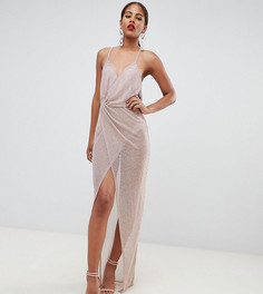 Платье макси с эффектом металлик ASOS DESIGN Tall - Серебряный
