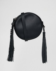 Круглая кожаная сумка с кисточками AllSaints Kepi - Черный