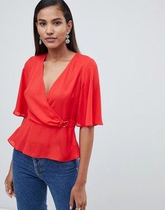 Топ с запахом и D-образным кольцом Miss Selfridge - Красный