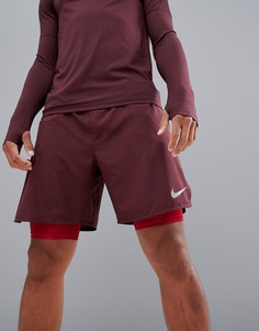 Бордовые шорты 2 в 1 Nike Running Distance 892905-653 - 7 дюймов - Фиолетовый