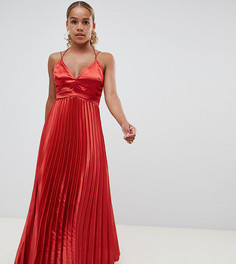 Атласное платье макси с плиссировкой ASOS DESIGN Petite - Красный