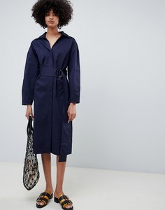 Саржевое платье миди с поясом ASOS WHITE - Темно-синий