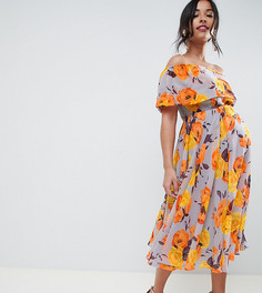 Розовое платье миди с цветочным принтом и вырезом бандо ASOS DESIGN Maternity - Мульти