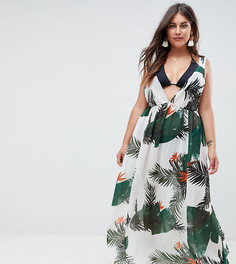 Пляжное платье макси с тропическим принтом и оборкой ASOS DESIGN Curve - Мульти