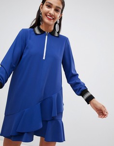 Платье с заниженной талией и манжетами в рубчик Sportmax Code - Синий
