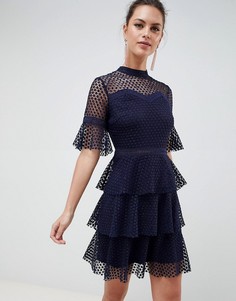 Многослойное кружевное платье с расклешенными рукавами Liquorish - Темно-синий
