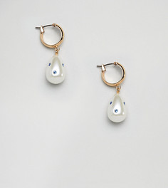 Серьги-кольца с искусственным жемчугом и камнями на подвесках DesignB London - Золотой