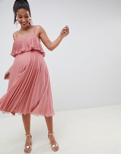 Двухслойное платье миди с плиссировкой ASOS DESIGN Maternity - Розовый