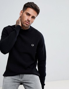 Темно-синий фактурный трикотажный джемпер с круглым вырезом Fred Perry - Черный