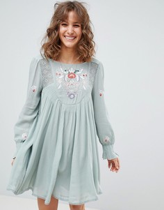 Платье мини с вышивкой Free People Mohave - Зеленый