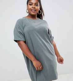 Платье-футболка с отворотами на рукавах ASOS DESIGN Curve - Зеленый