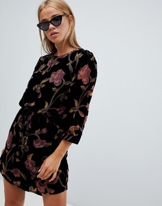 Бархатное платье-туника с принтом New Look - Черный