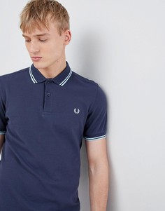 Темно-синее поло с двойным кантом Fred Perry - Синий