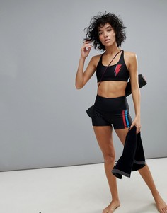 Шорты для занятий йогой с завышенной талией и принтом молний Poprageous Bowie - Черный