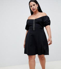 Короткое приталенное платье с планкой с застежкой на крючки ASOS DESIGN Curve - Черный