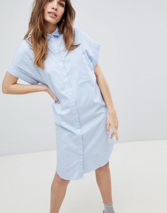 Свободное платье из шамбре с короткими рукавами Monki - Синий