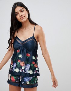 Атласные пижамные шорты с цветочным принтом B By Ted Baker Kensington - Темно-синий