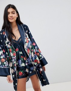 Атласное кимоно с цветочным принтом B By Ted Baker Kensington - Темно-синий