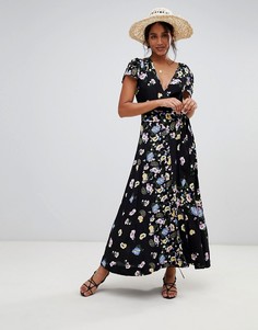 Платье макси с запахом и цветочным принтом Free People Gorgeous - Черный